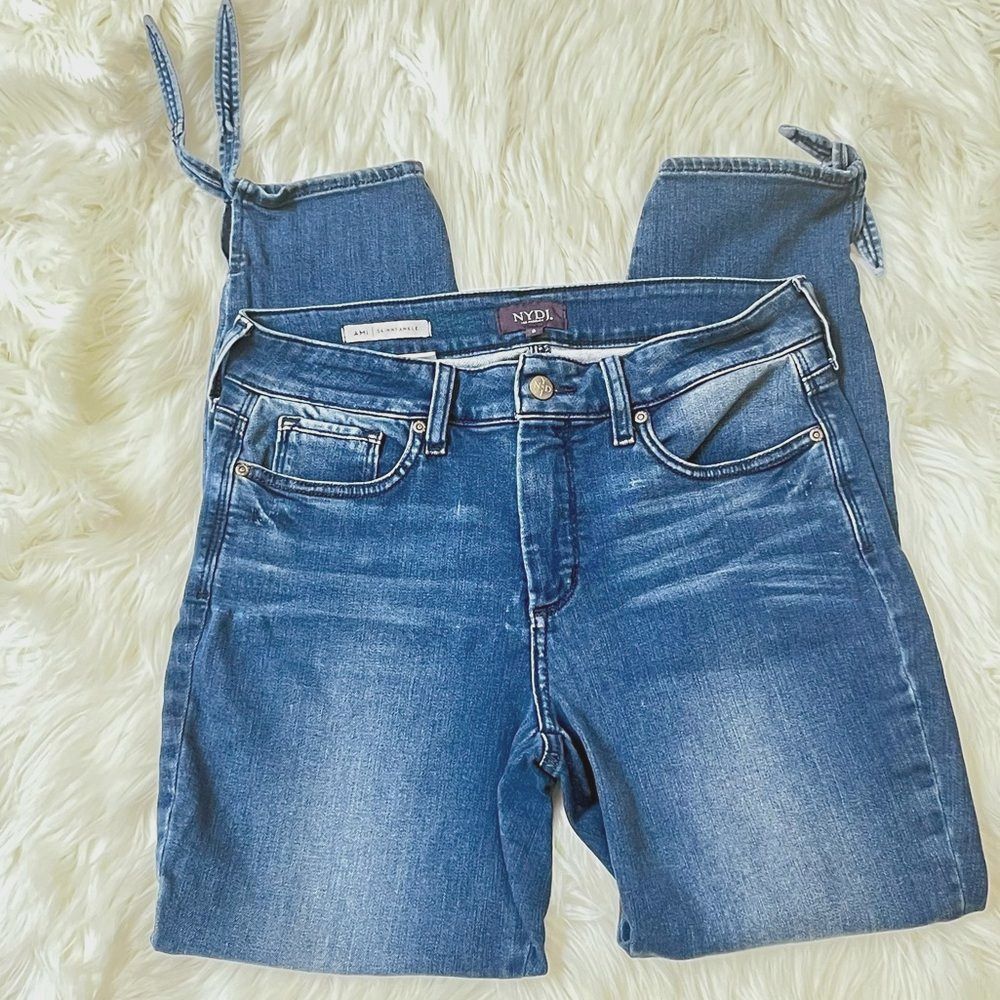 NYDJ Ami Lift Tuck Tie Hem Stretch Skinny Ankle Jeans Size 8